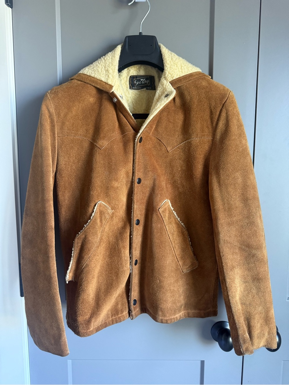 Vintage 70s Joo-Kay Suede Sherpa Rancher Jacket Western Yoke Coat Size 36